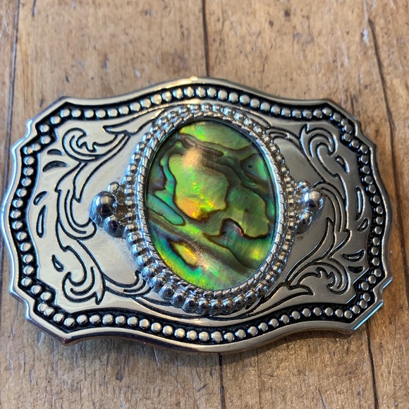 Accessories - Silver and Green Abalone Belt Buckle
